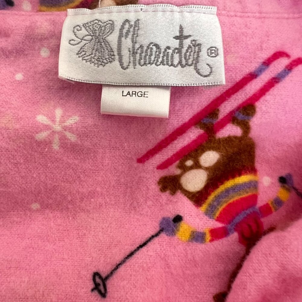 Womens Pink Skiing Moose Pajama Set Cotton Flannel By Character Size Large - Picture 6 of 11